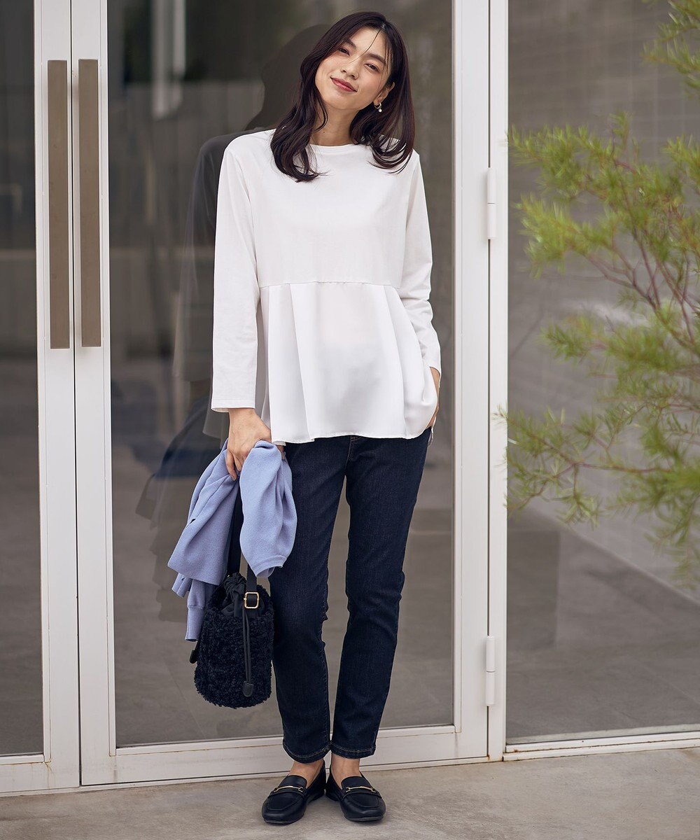 ANY L 【WEB限定】サテンコンビペプラムカットソー 