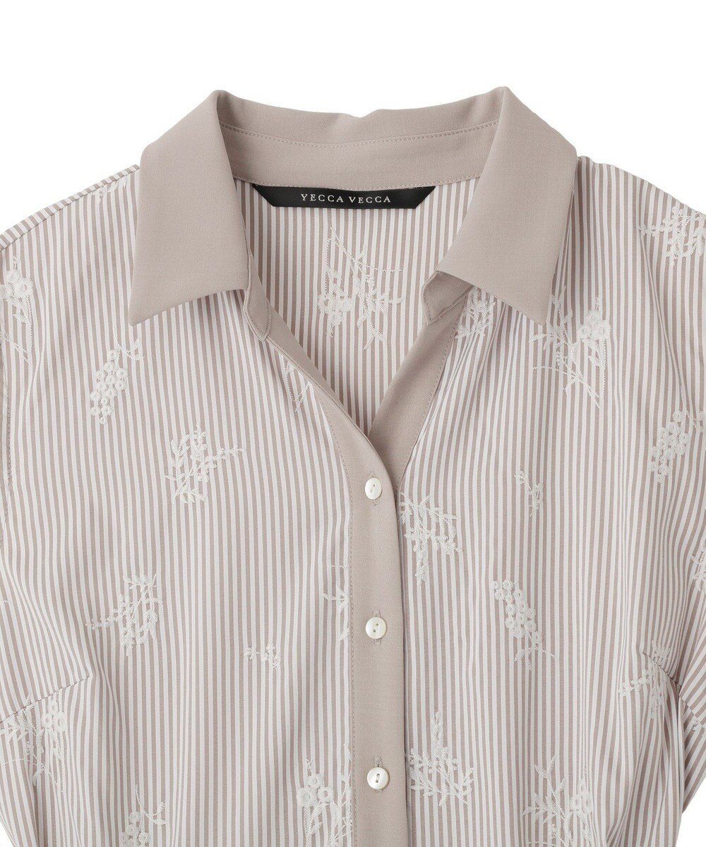 YECCA VECCA ストライプ柄フラワー刺繍ワンピース 