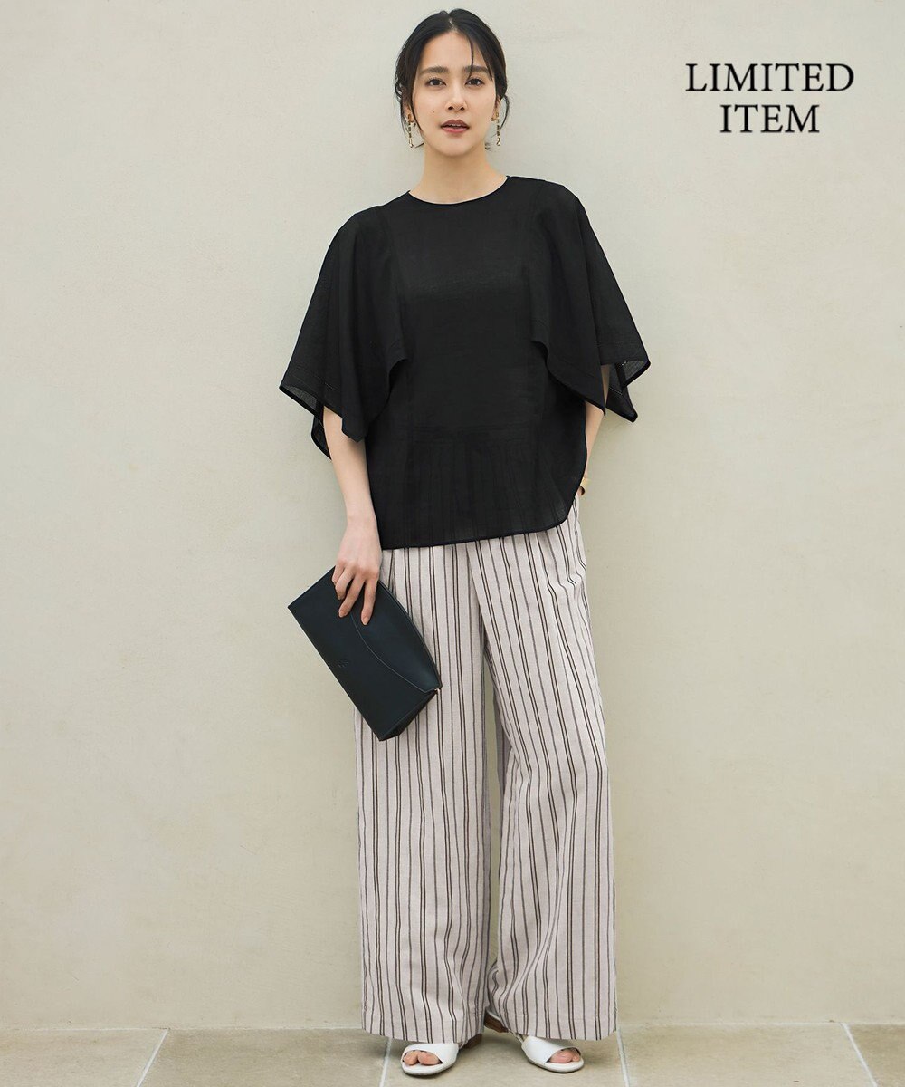 自由区 【WEB限定・接触冷感・洗える】シアーラミーローンイレギュラーヘムスリーブ ブラウス 