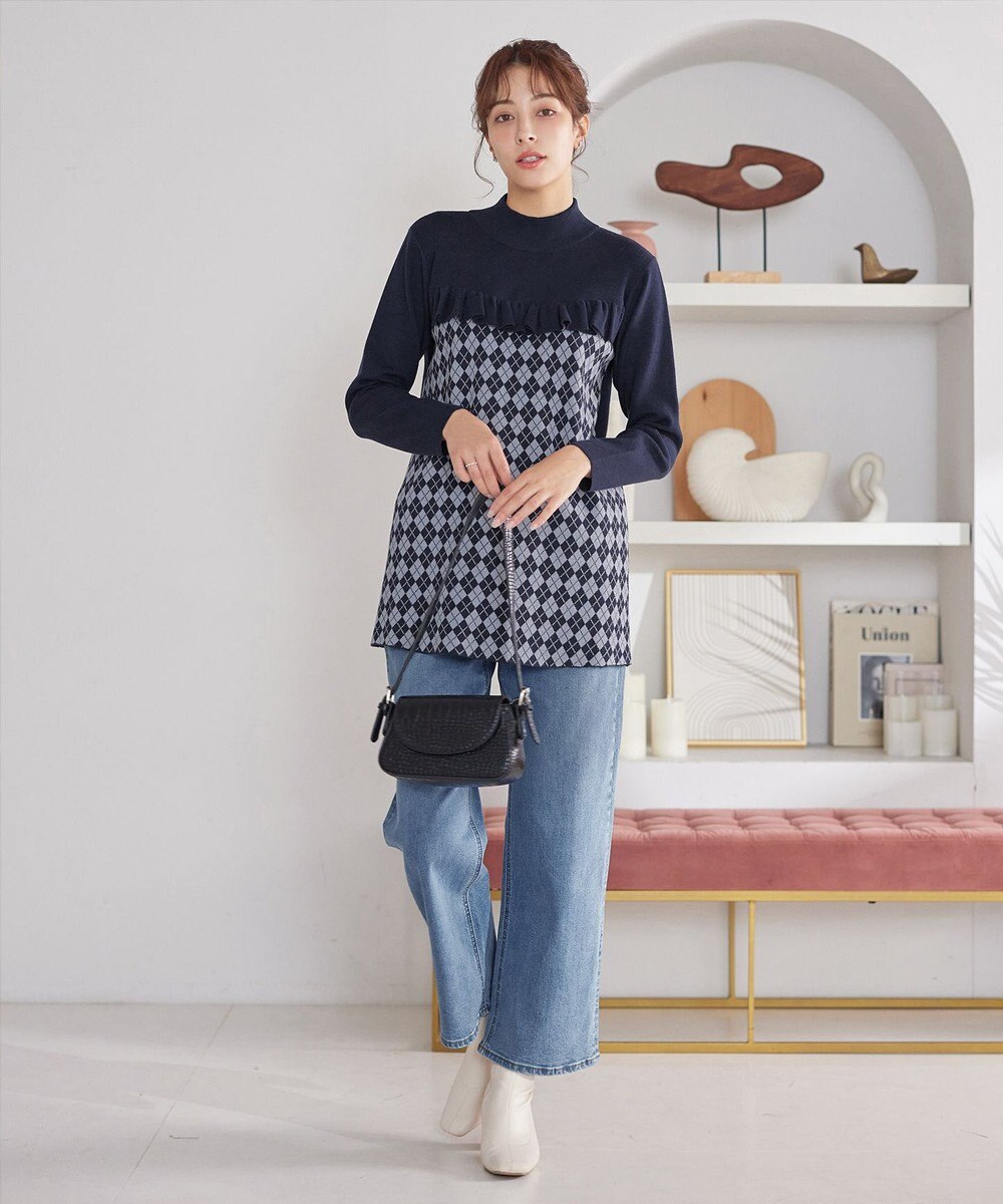 Tiaclasse アーガイルジャガードフリルチュニック 