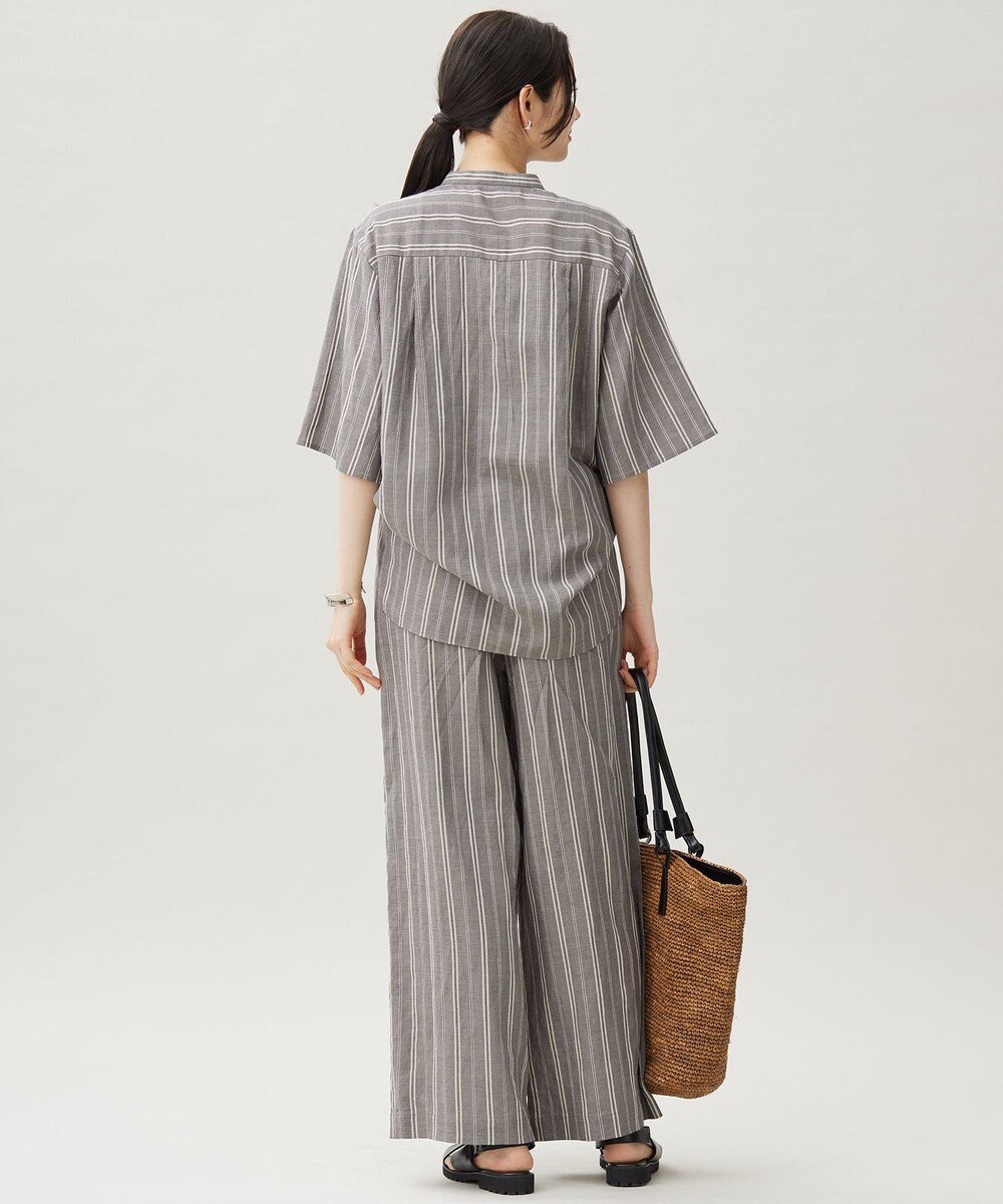 自由区 S 【カタログ掲載・セットアップ対応・洗える】リネンビスコースストライプ シャツ 