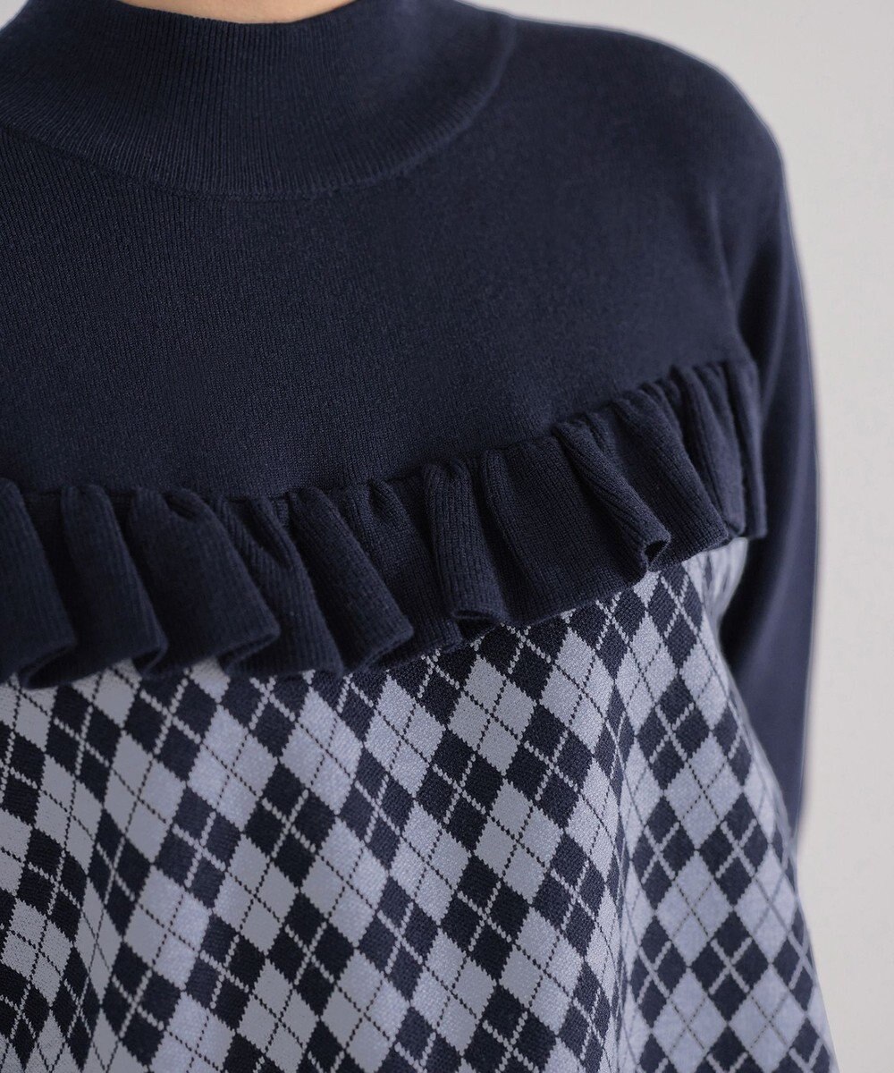 Tiaclasse アーガイルジャガードフリルチュニック 