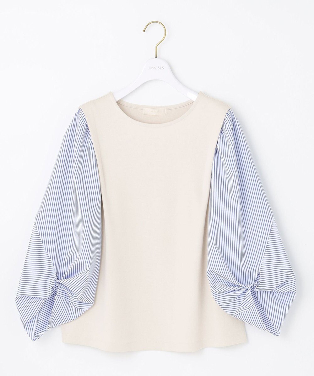 ANY SIS 【洗える】異素材コンビネジリパフ袖 プルオーバー 