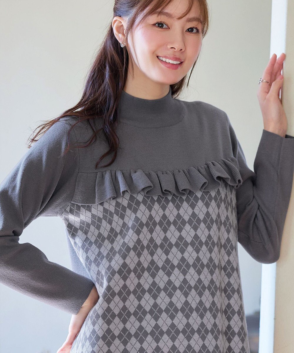 Tiaclasse アーガイルジャガードフリルチュニック 