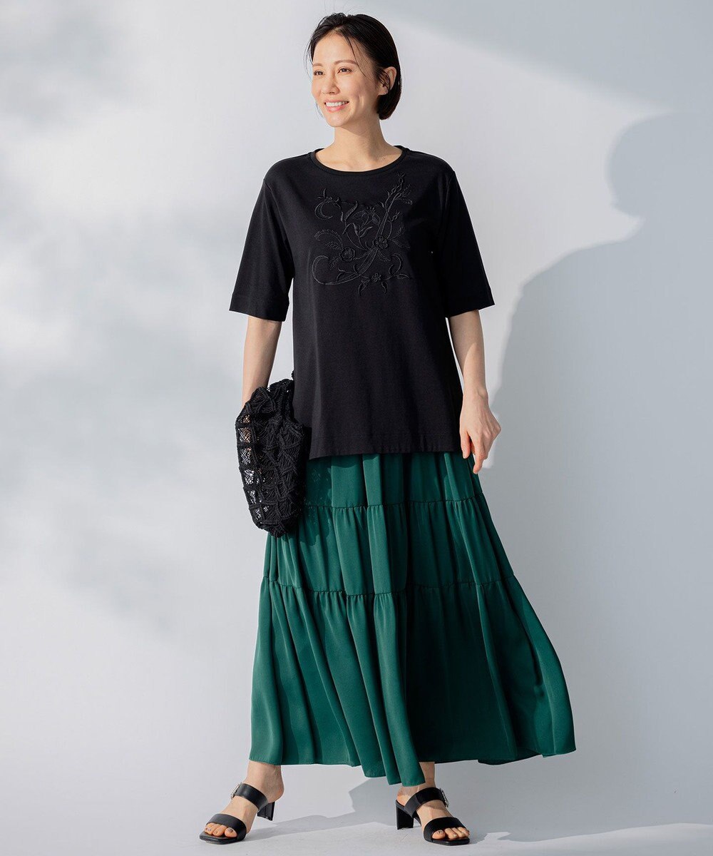 自由区 【洗える】エンブロイダリー フロントデザイン Tシャツ 