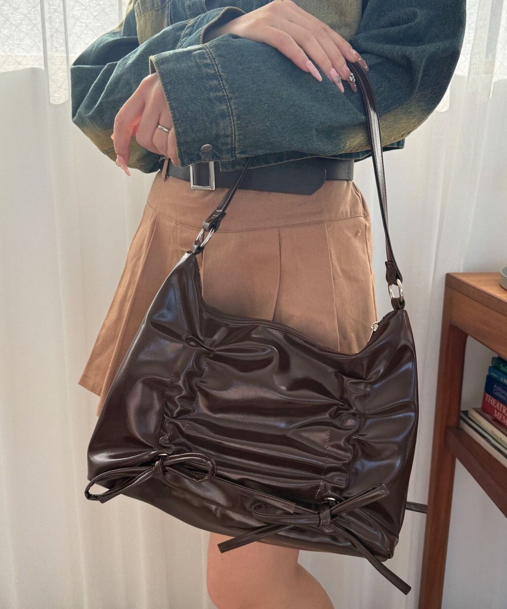 WEGO ギャザーリボンハーフムーンバッグ 