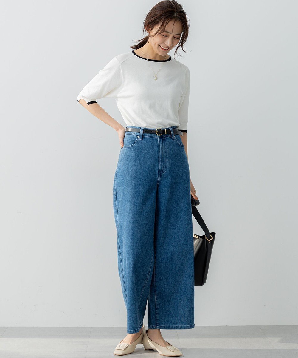 組曲 L ライトデニム セミワイドパンツ 