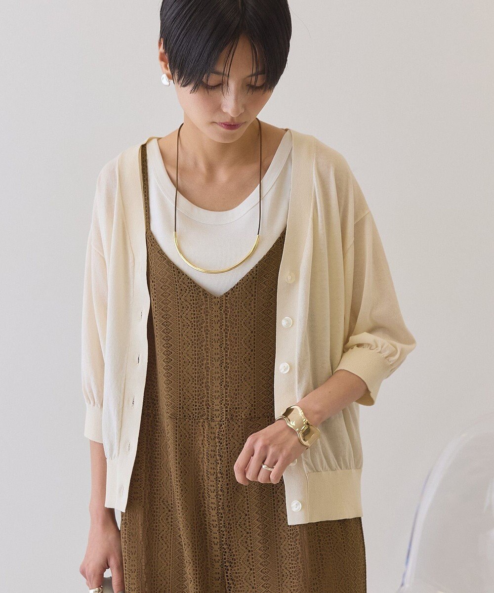 AMERICAN HOLIC 5分袖シアーVネックニットカーディガン 