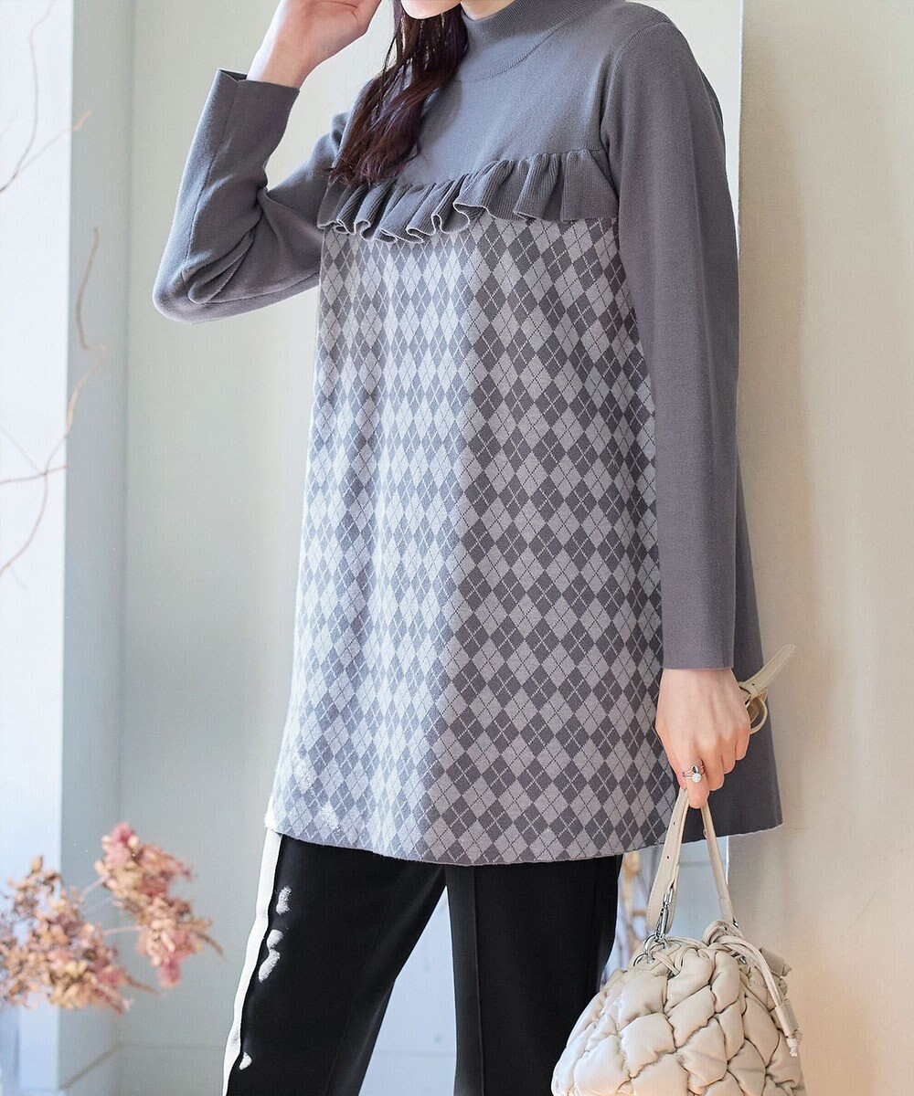 Tiaclasse アーガイルジャガードフリルチュニック 