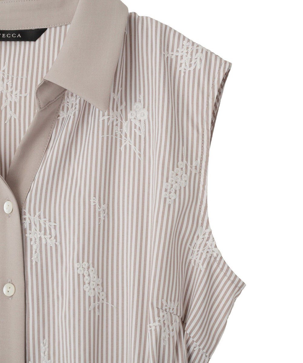 YECCA VECCA ストライプ柄フラワー刺繍ワンピース 