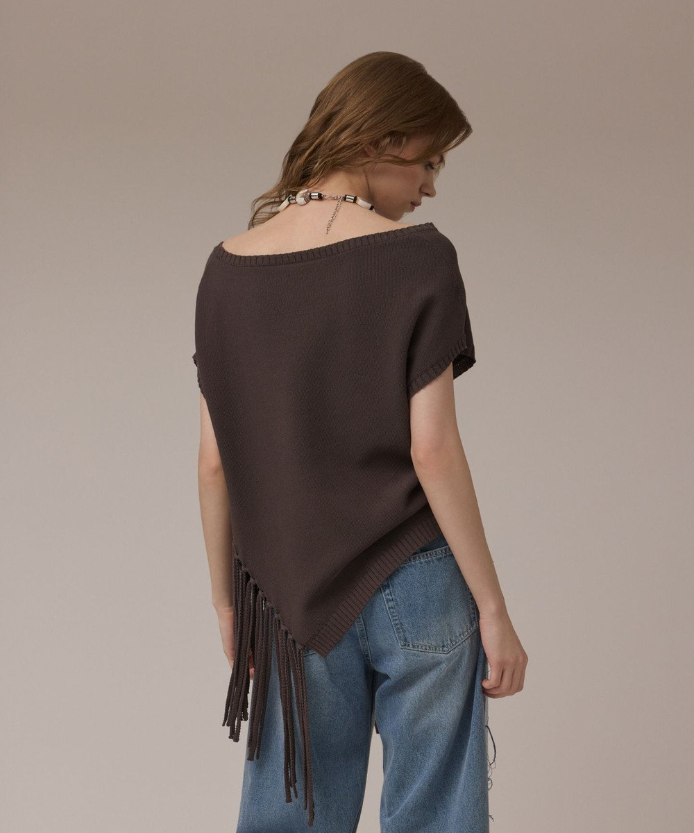 GRACE CONTINENTAL フリンジイレヘムニットトップ 