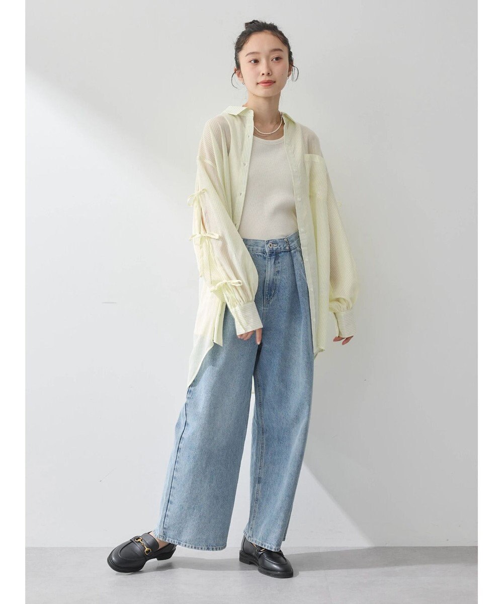 earth music&ecology 袖スリットリボンロングシャツ 