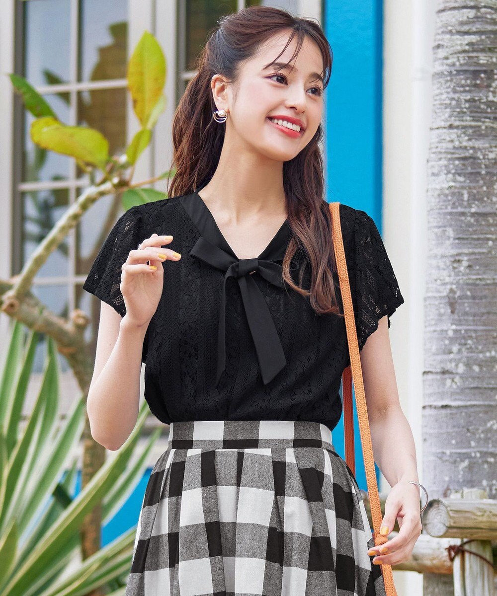 Tiaclasse 【洗える】幅広く活躍が期待できるボウタイレースブラウス 