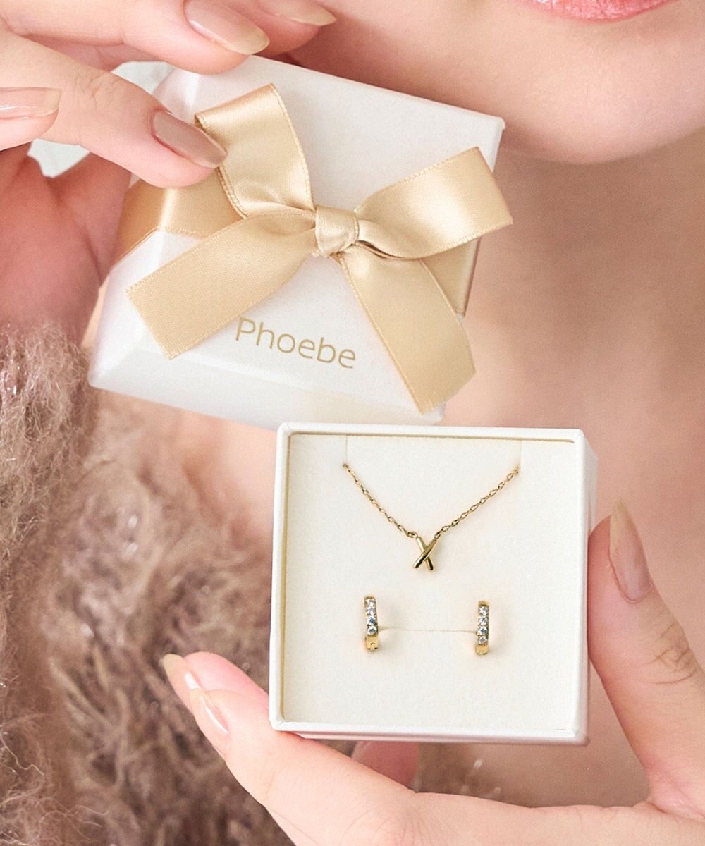 Phoebe 【数量限定】クロスネックレス&ビジューフートピアスセット/BOX&ショッパー付き 