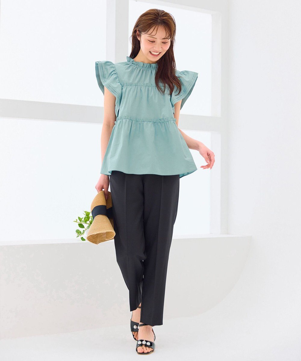 Feroux 【洗える】ペプラムシルエットフリルブラウス 