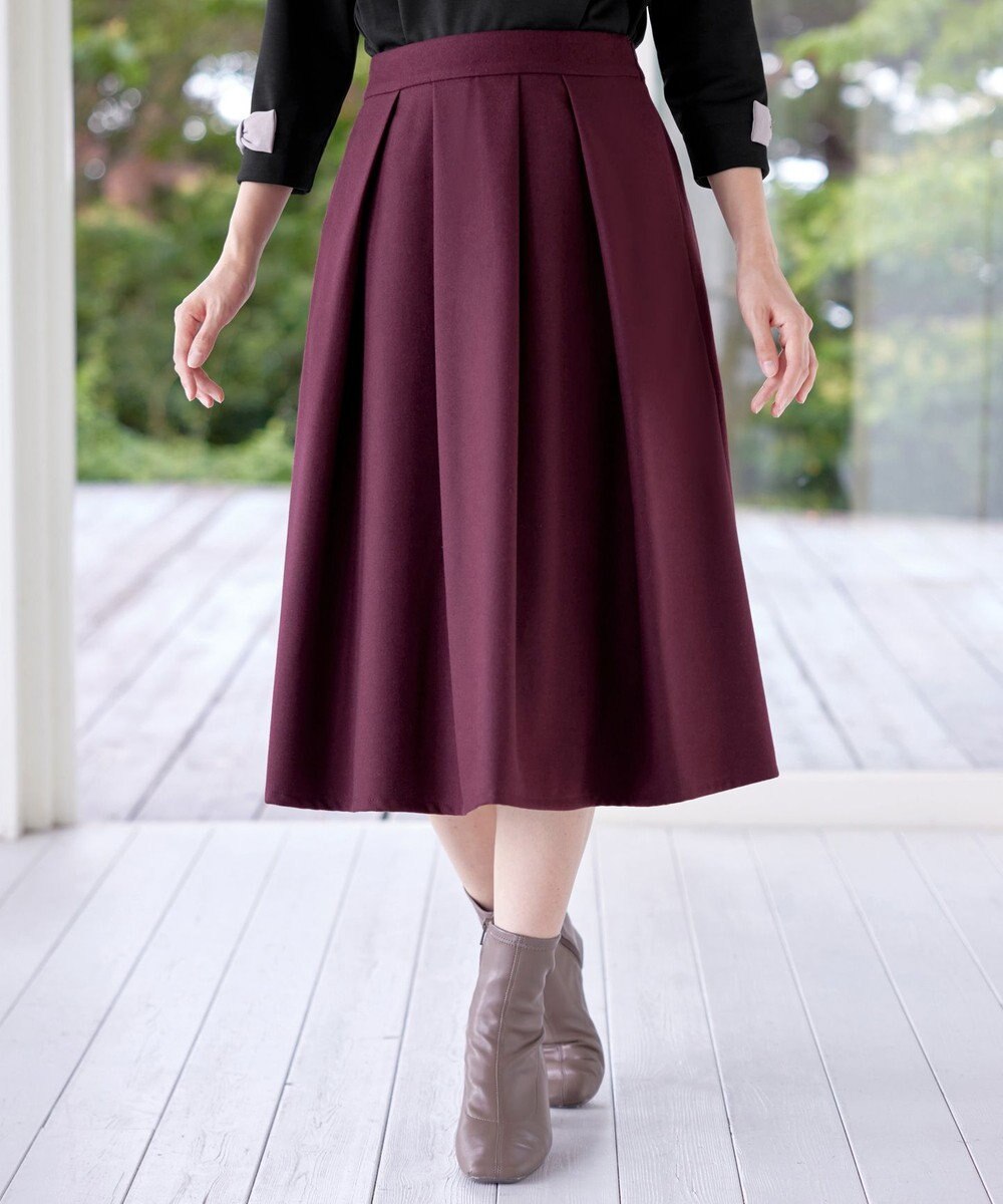 Tiaclasse 【新色追加・洗える】ウール調タックフレアスカート 