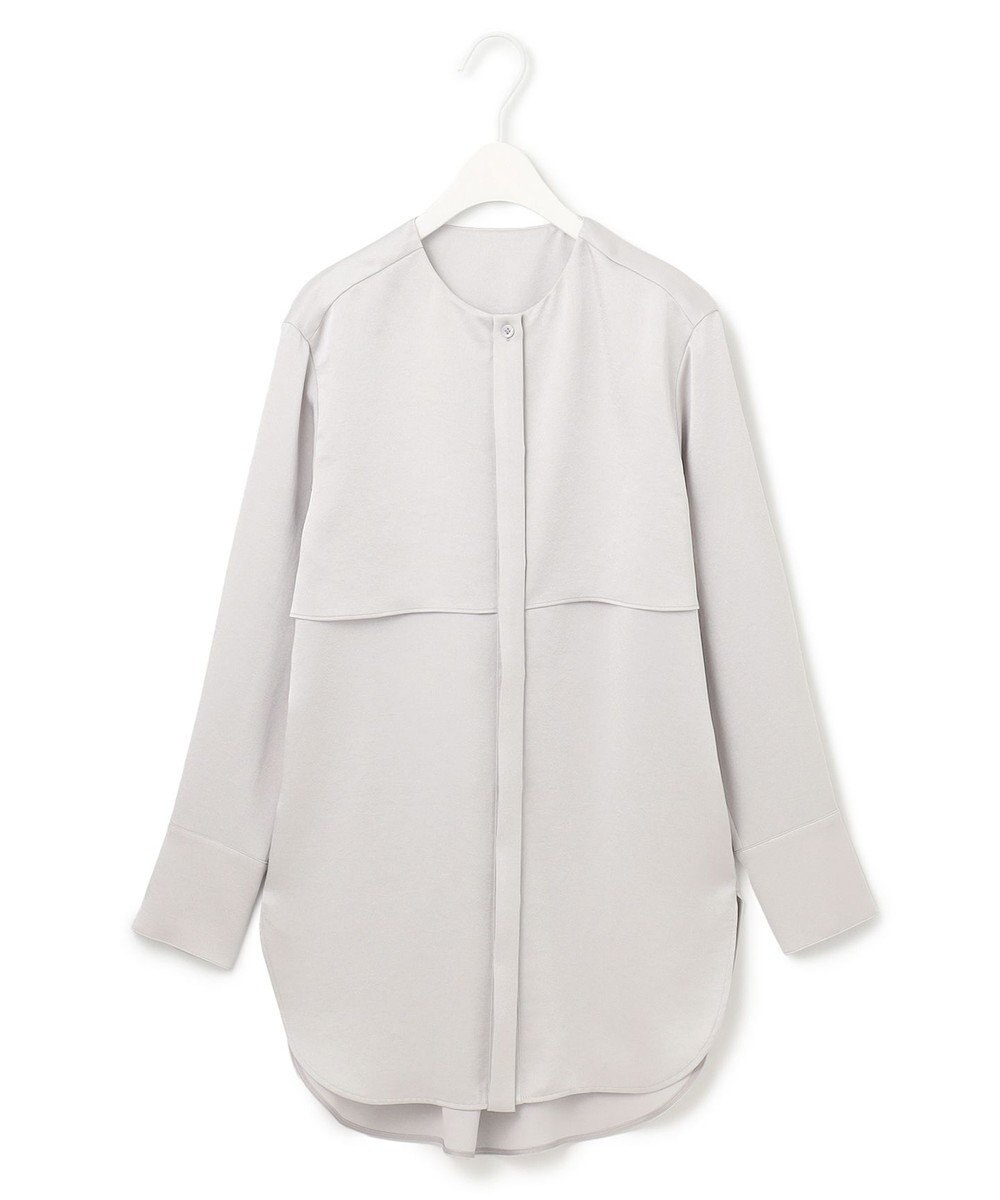 ICB L 【洗える】サテンクレープ ノーカラーブラウス 