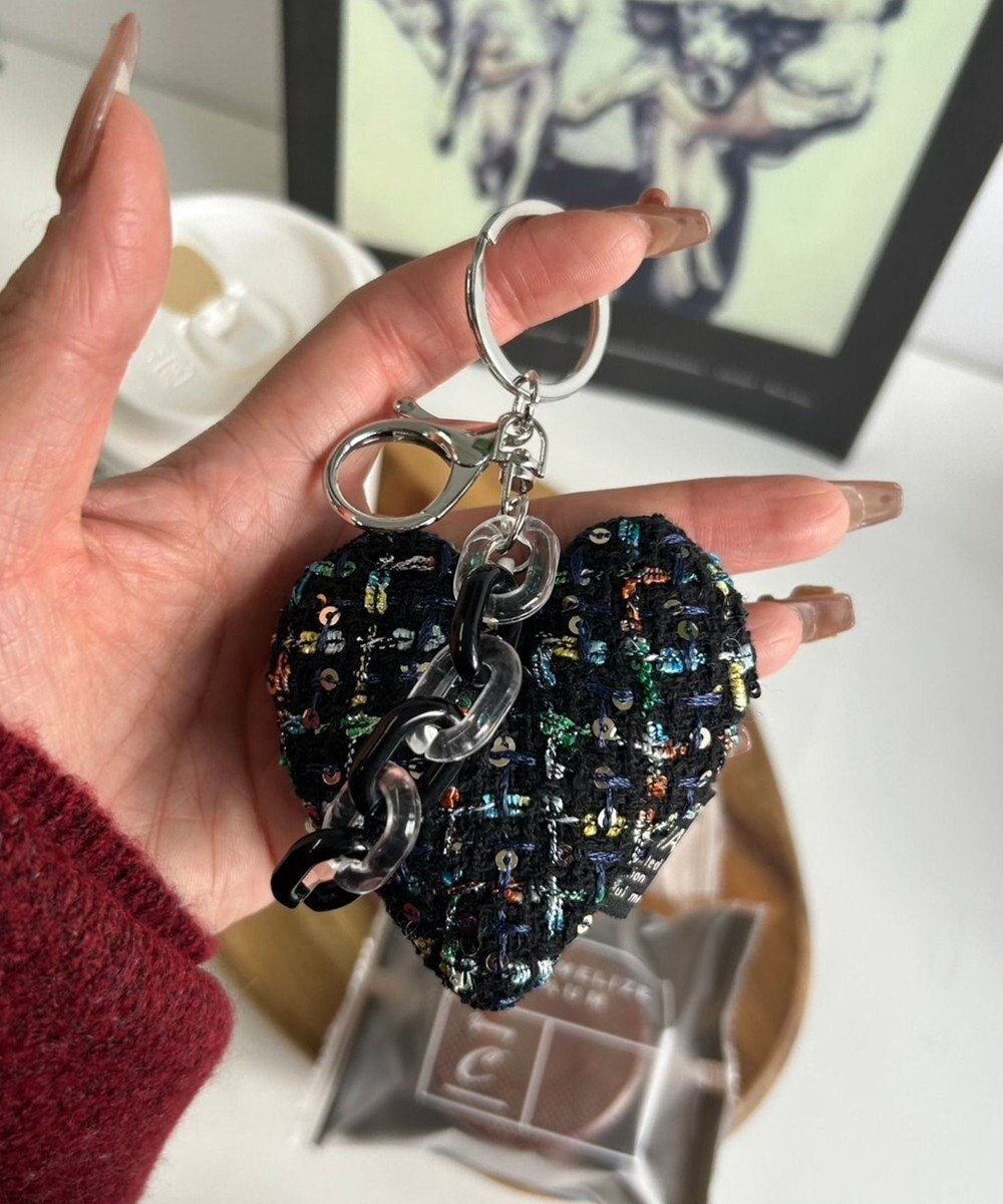 WEGO ツイードビッグハートキーホルダー 