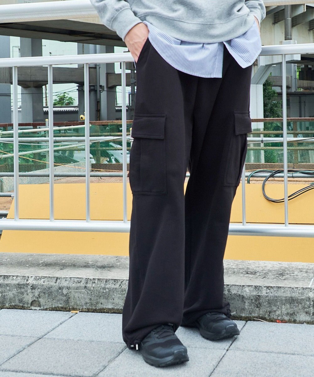 WEGO 【ウエストゴム/MLサイズ展開】ワイドカーゴスウェットパンツ 