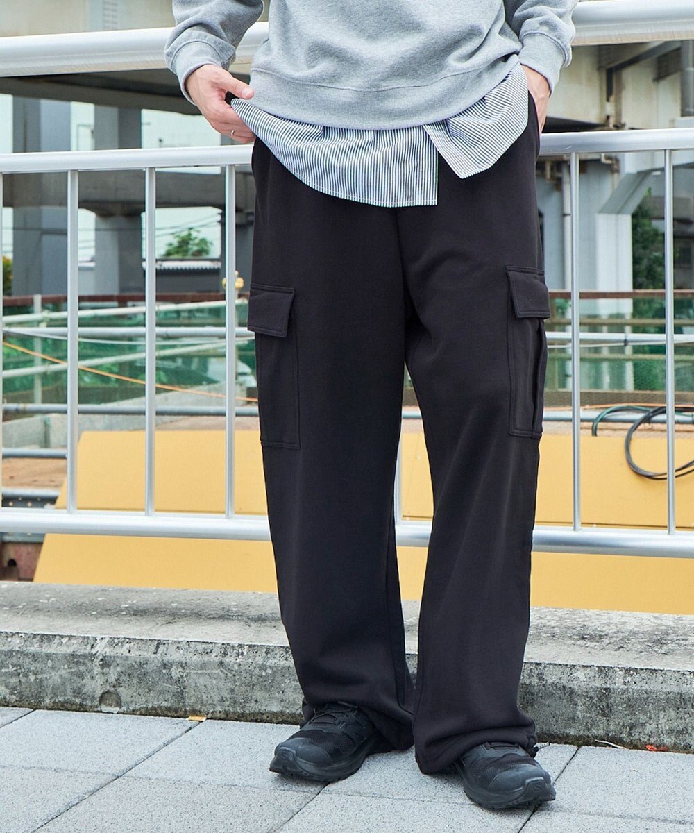 WEGO 【ウエストゴム/MLサイズ展開】ワイドカーゴスウェットパンツ 
