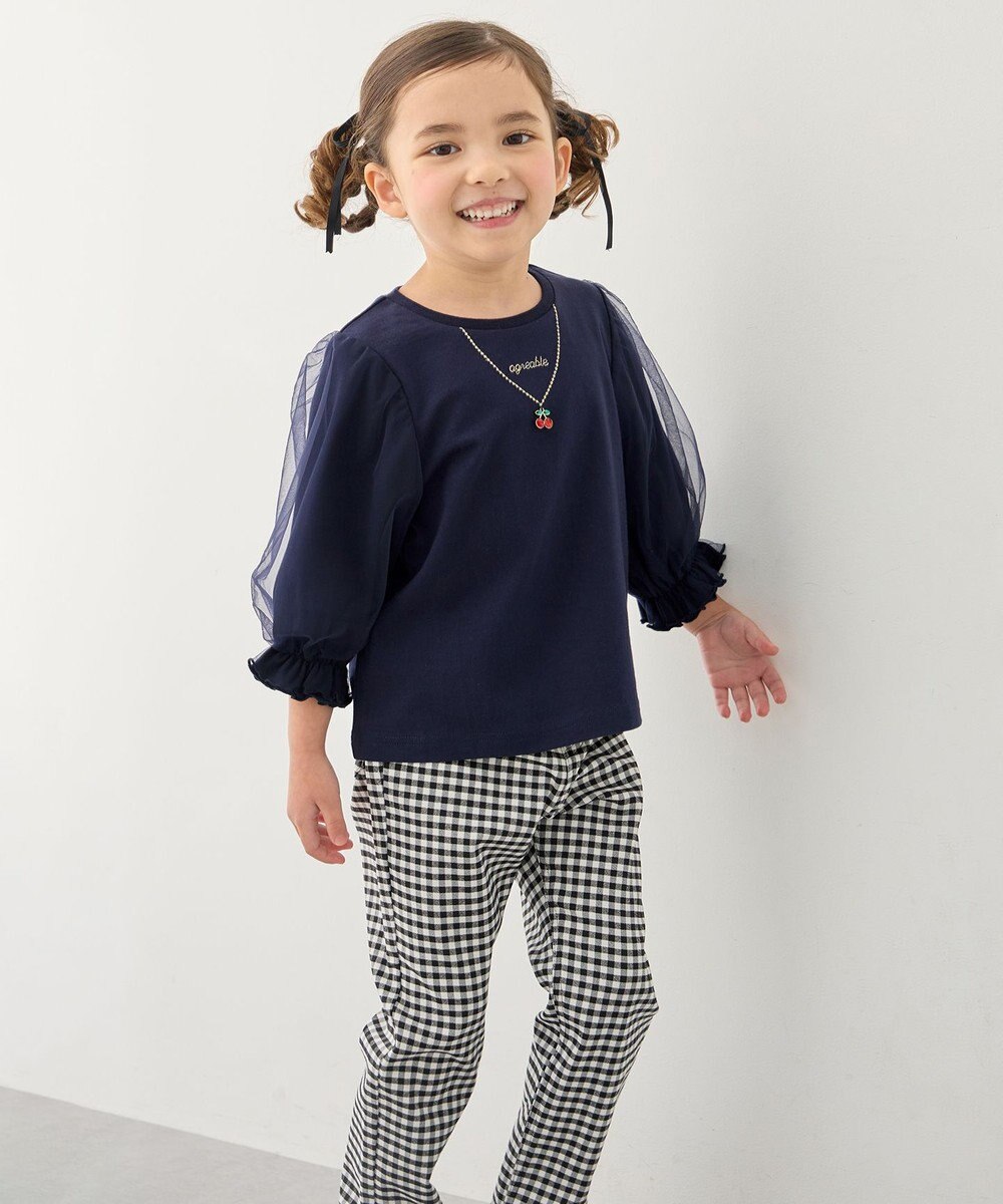 ANY KIDS チュール袖 七分Tシャツ 