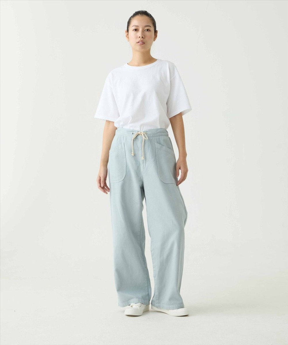 caqu color linen easy wide カラーコットンリネンウエストゴムワイドストレート 
