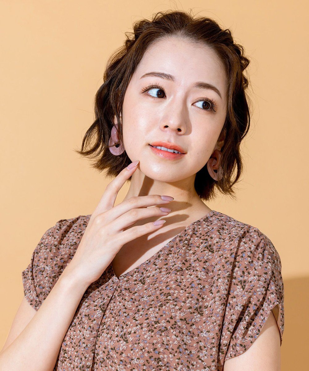 Tiaclasse L 【洗える】程良い透け感のシフォン花柄フレンチワンピース 