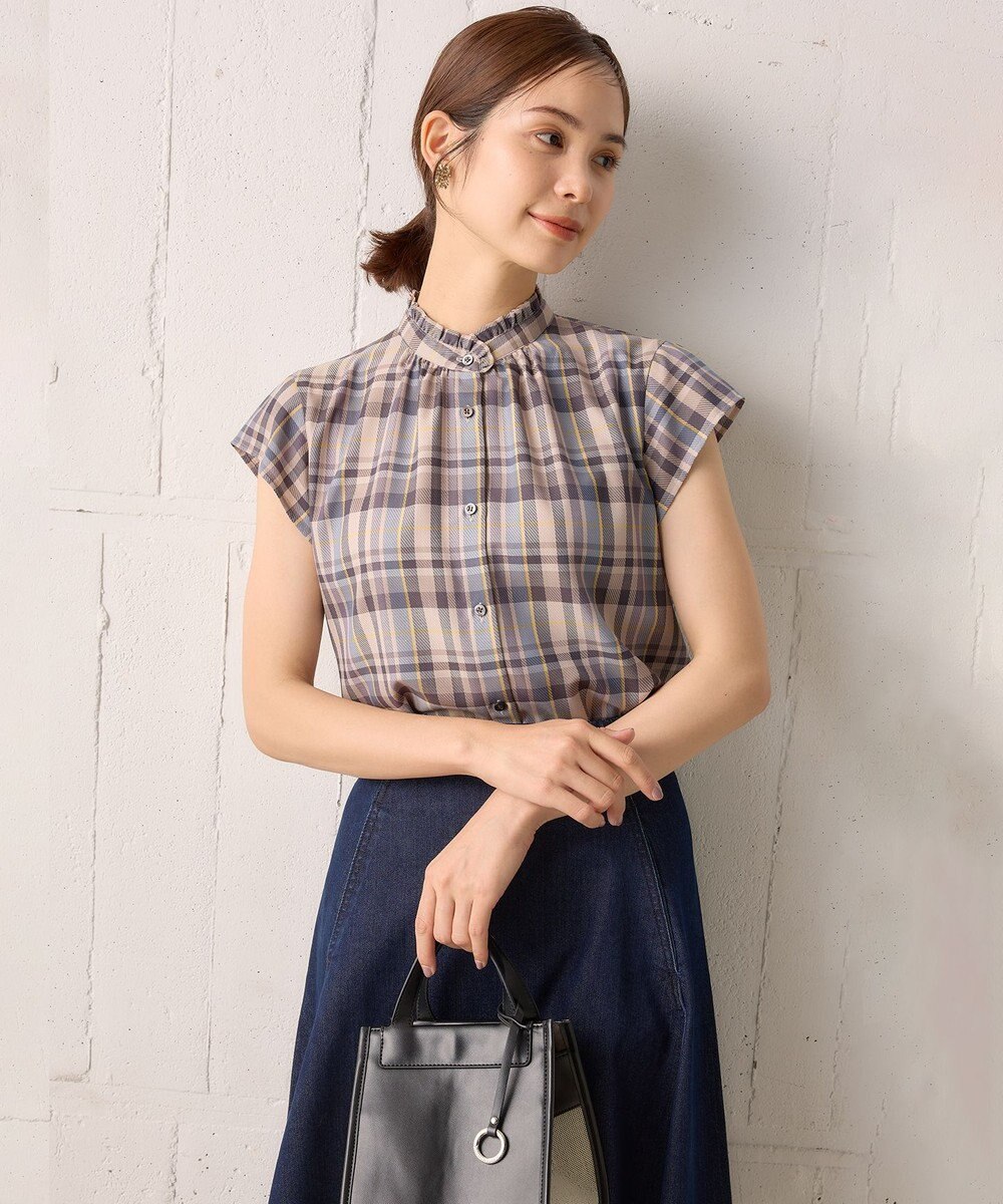 組曲 【リボンタイ付き】シアーツイルチェック ブラウス 