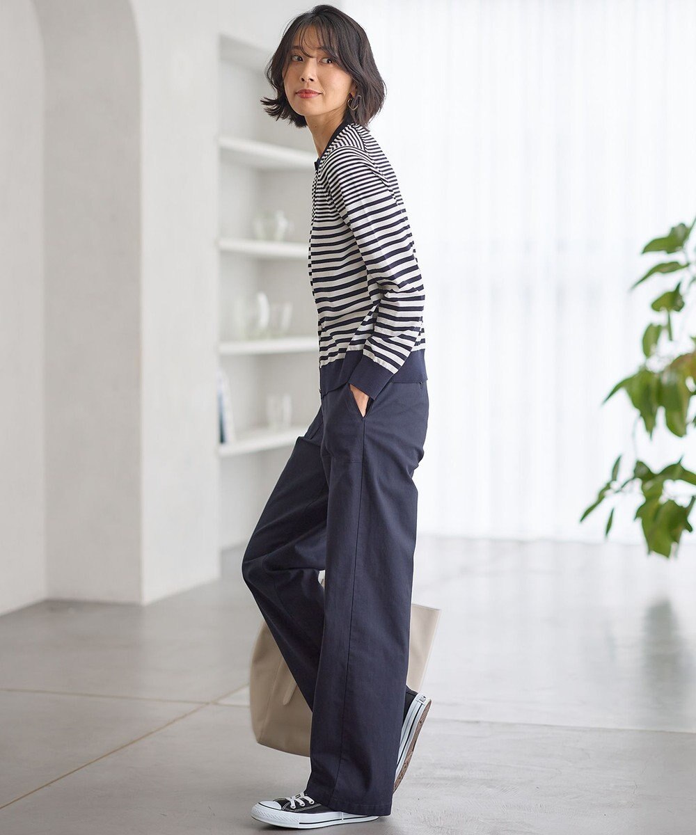 23区 【洗える】プレミアムビオコットン ボーダー カーディガン 