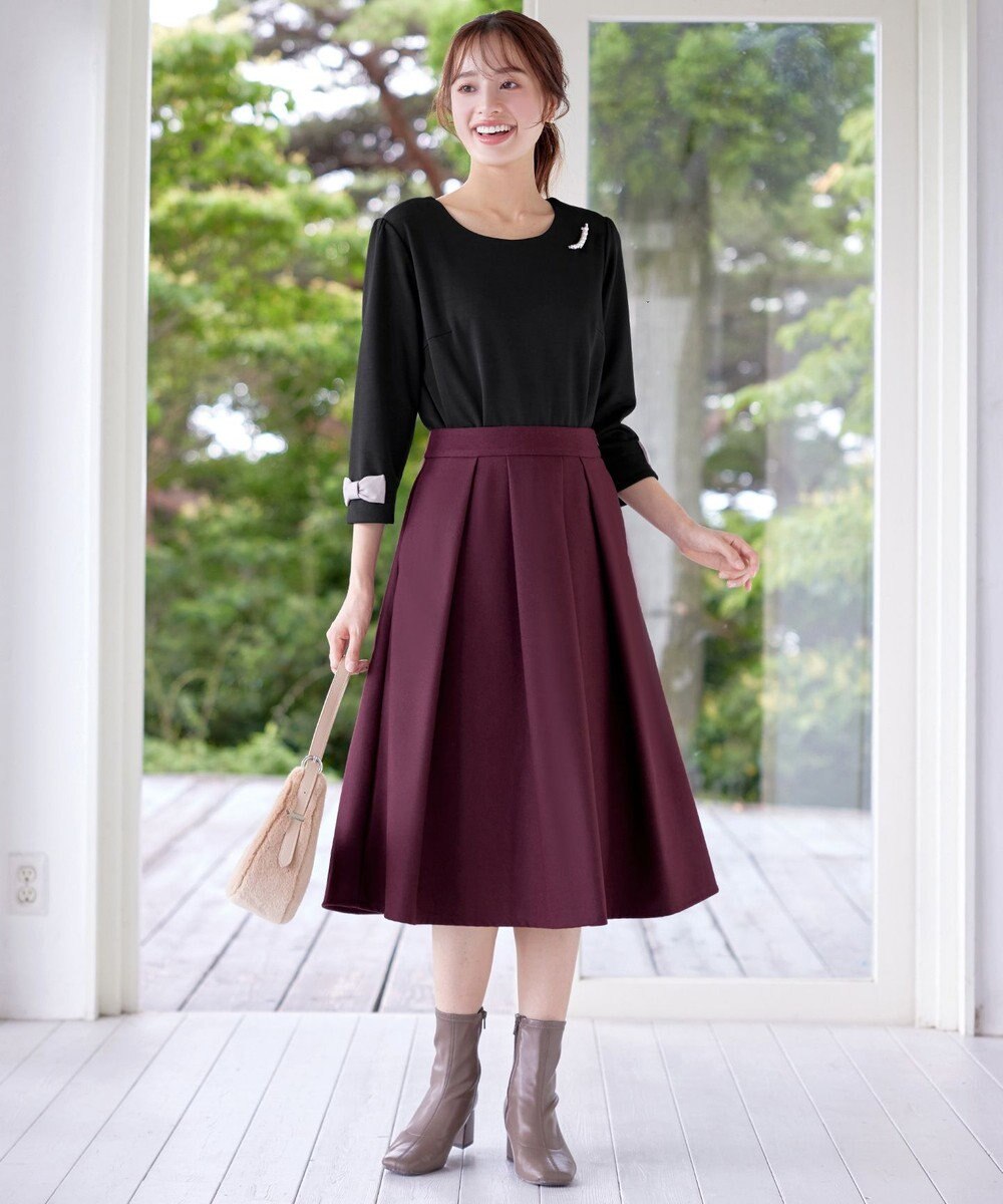 Tiaclasse 【新色追加・洗える】ウール調タックフレアスカート 