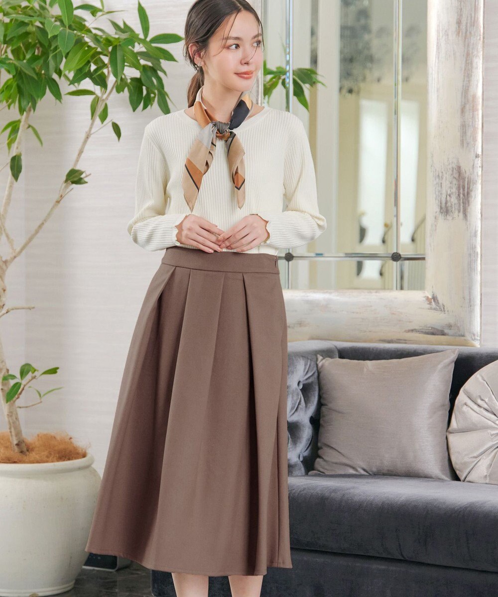 Tiaclasse 【新色追加・洗える】ウール調タックフレアスカート 