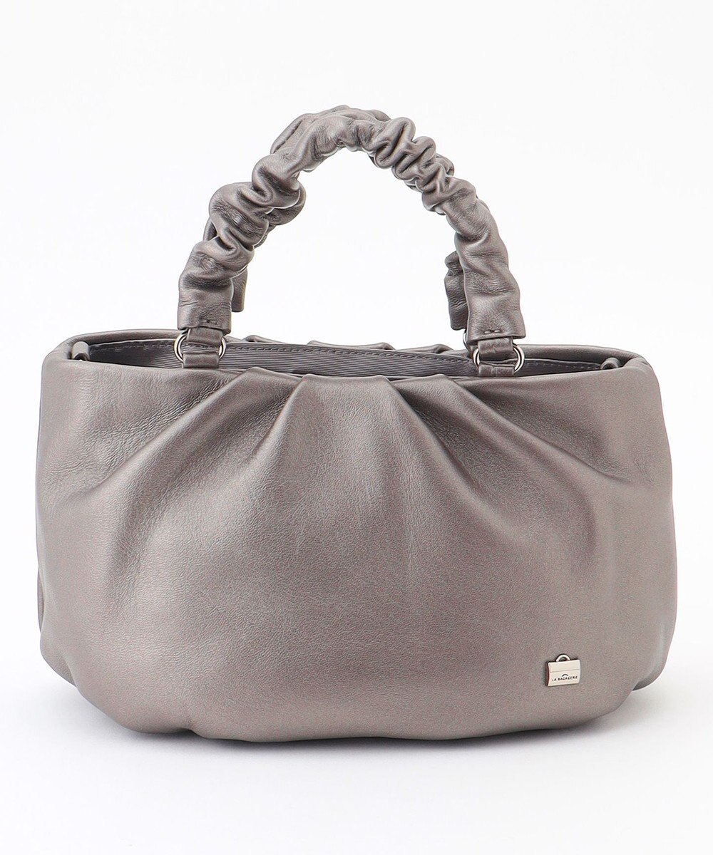 LA BAGAGERIE シープレザー ギャザーハンドル2wayラウンドトートバッグ 