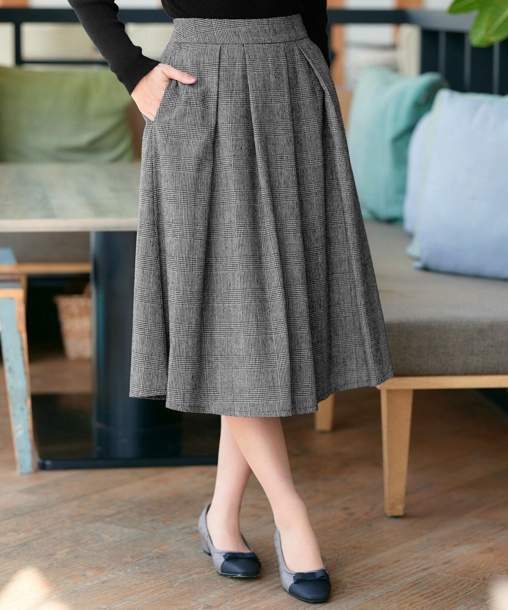 Tiaclasse 【新色追加・洗える】ウール調タックフレアスカート 