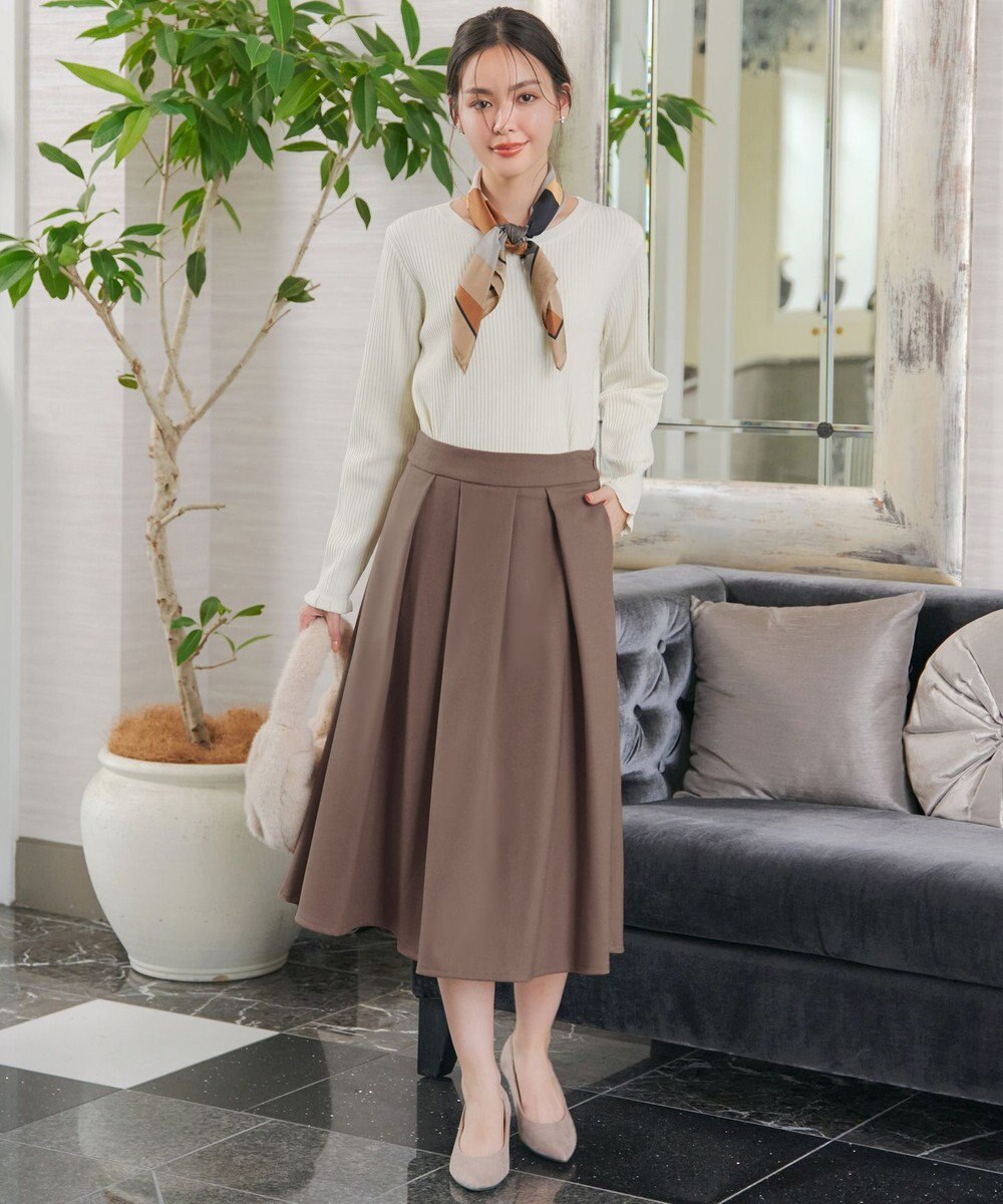 Tiaclasse 【新色追加・洗える】ウール調タックフレアスカート 