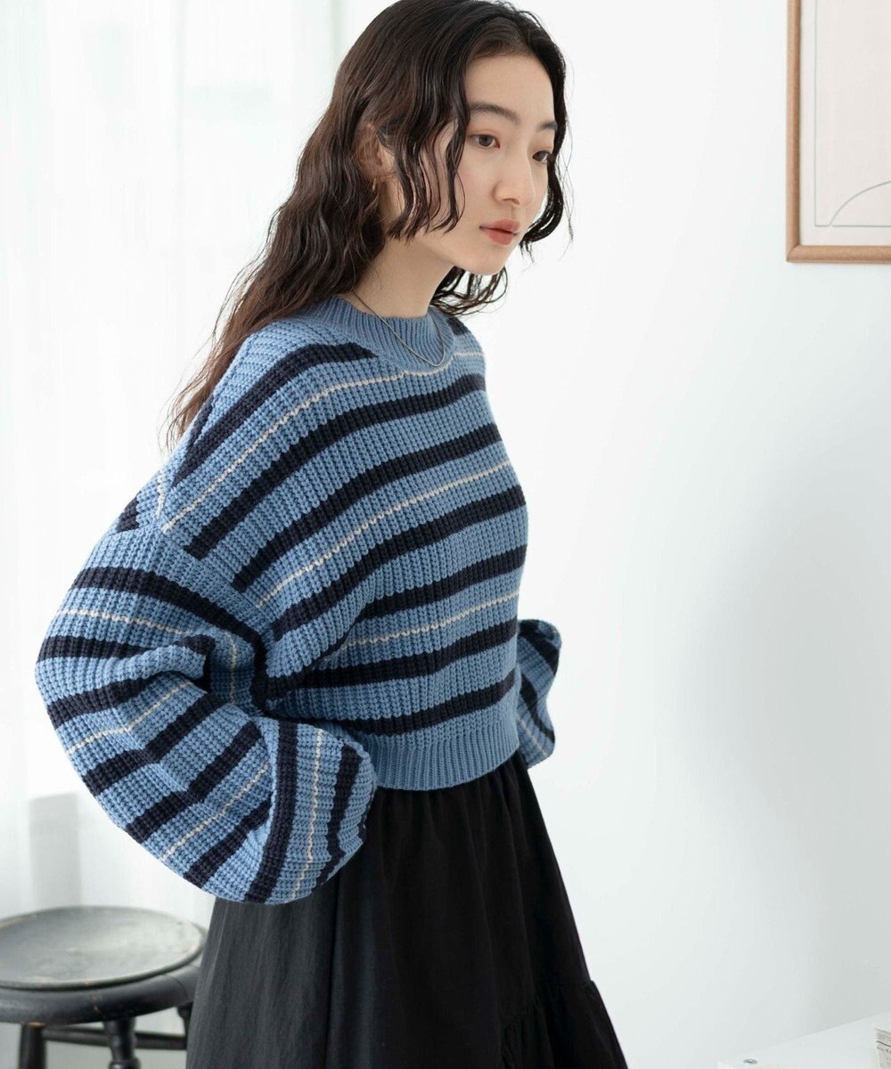 WEGO ボーダーショートニットプルオーバー 