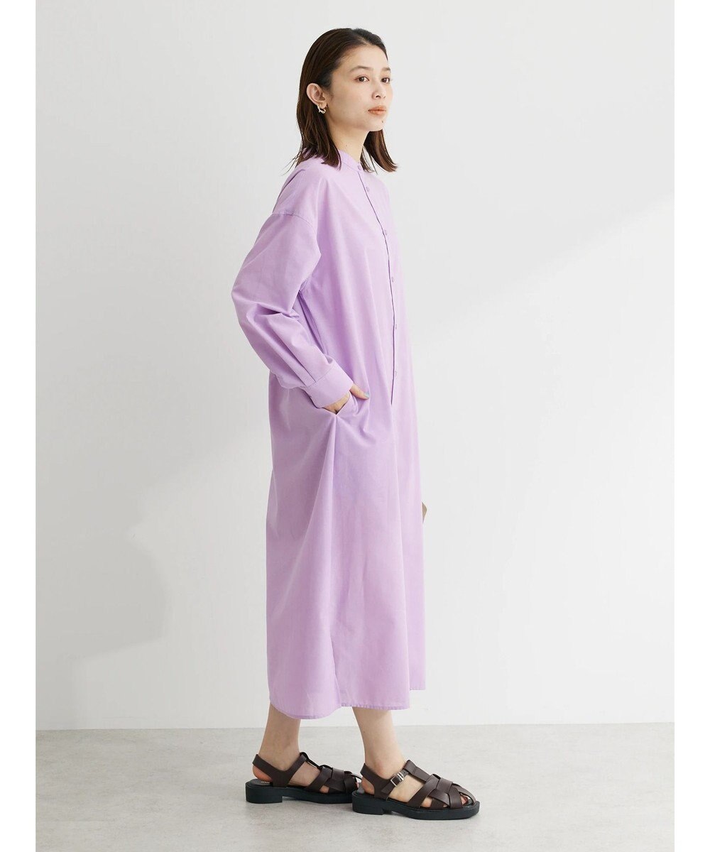 Green Parks 綿麻混バンドカラーシャツワンピース 