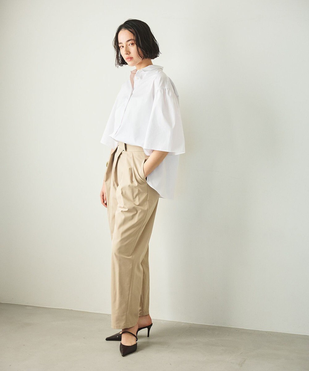 #Newans 【洗濯機可能/シワになりにくい】〈お尻・太ももをカバー〉フレアスリーブイタリアンカラーシャツ 