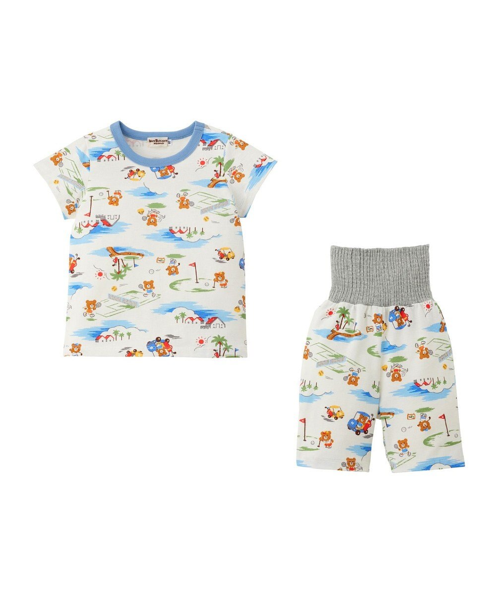 MIKI HOUSE HOT BISCUITS 【80-120cm】 リゾートビーンズ 腹巻き付き タック天竺素材 半袖パジャマ 