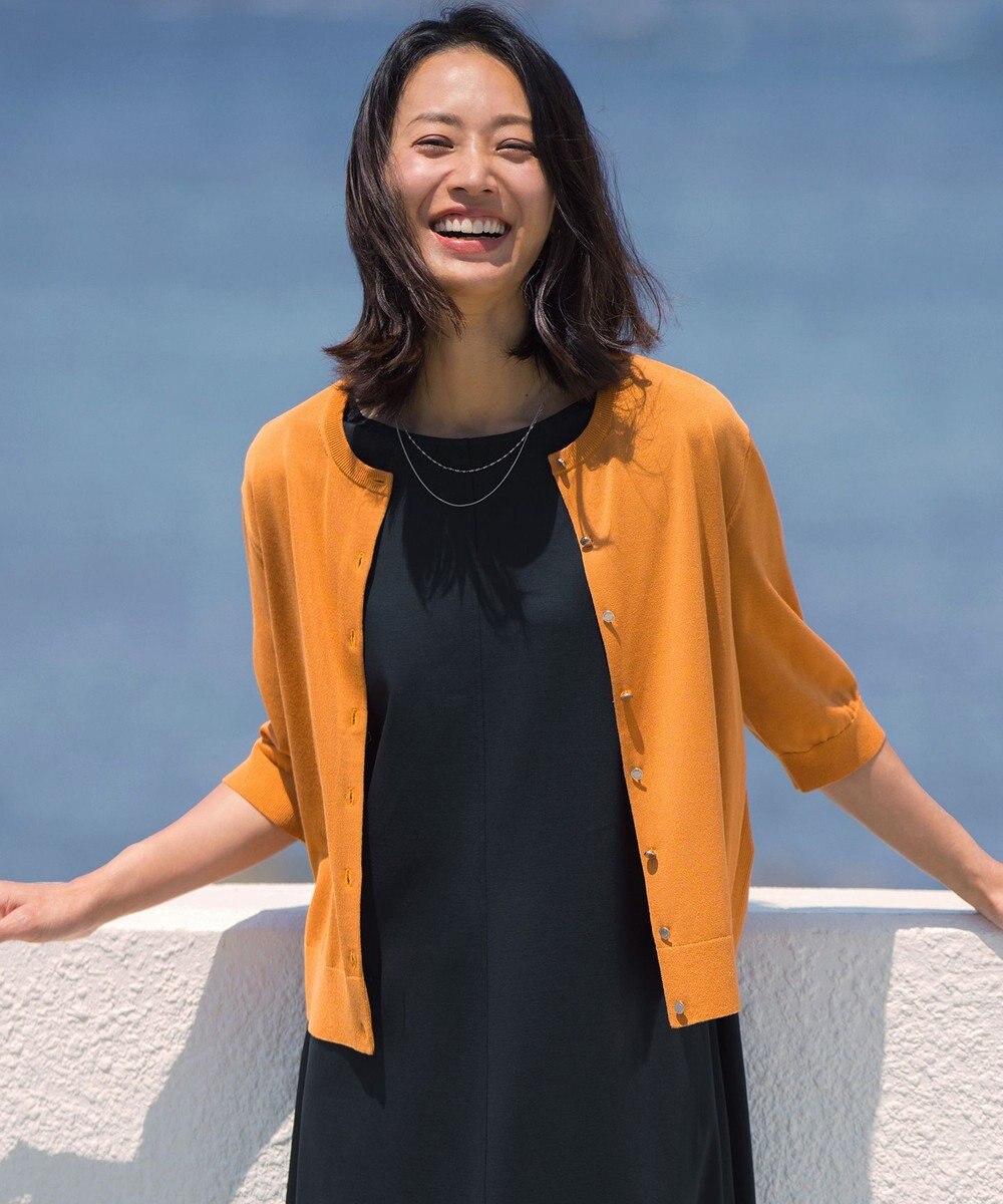 J.PRESS LADIES L COTTON ACETATE DRY クルーネック カーディガン 