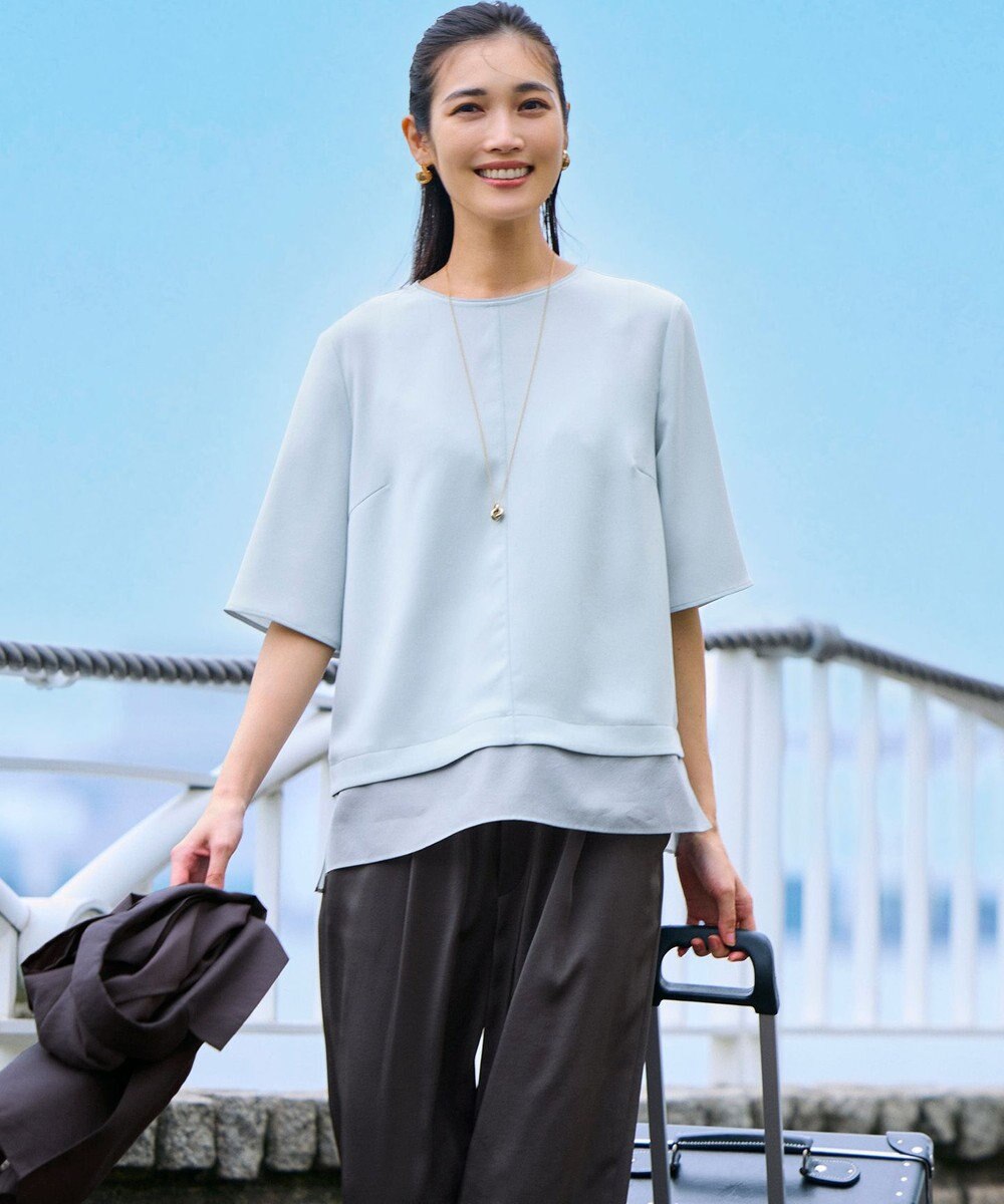 23区 【吸水速乾/UVカット/接触冷感】ストレッチジョーゼット シアーコンビ カットソー 