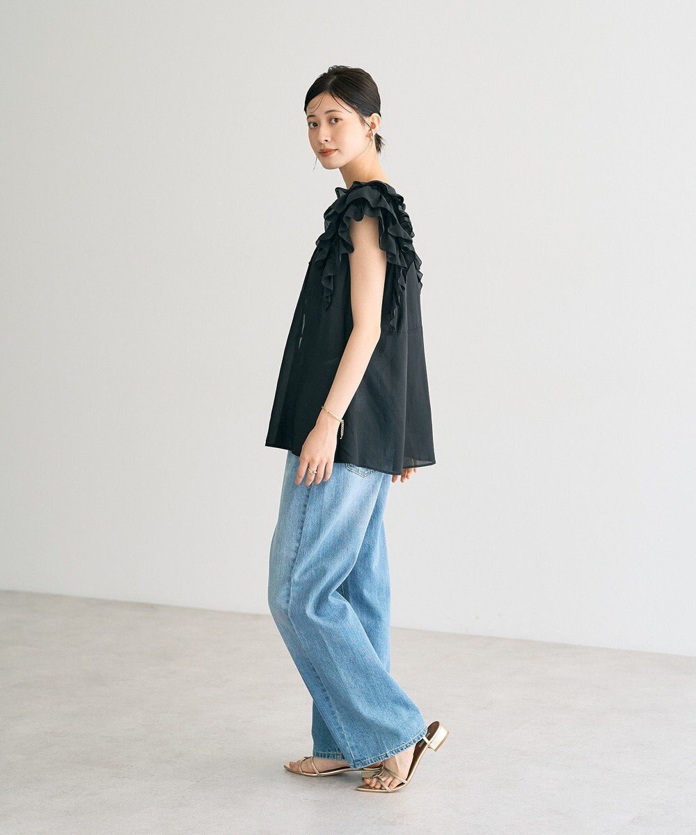 YECCA VECCA ラッフルVネックブラウス 