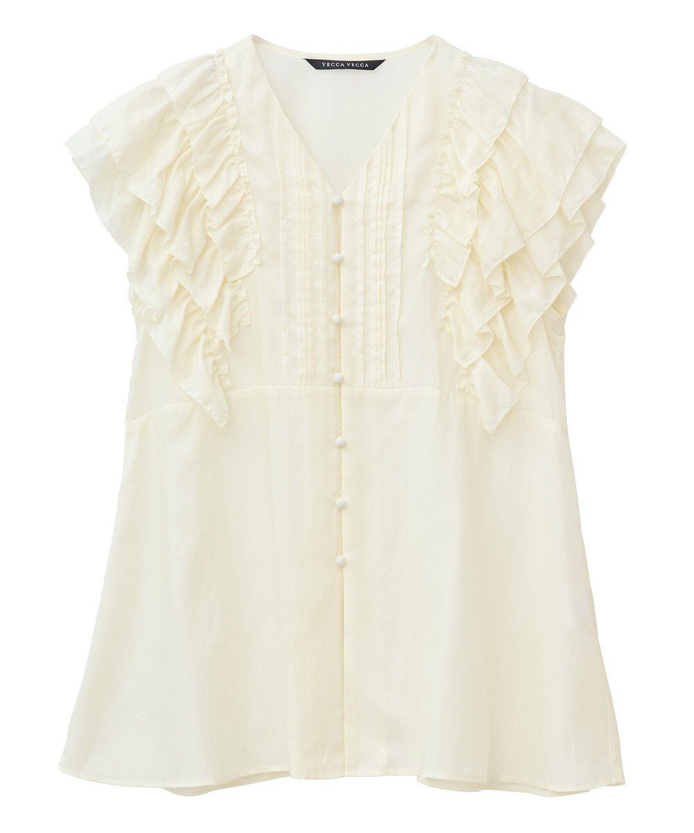 YECCA VECCA ラッフルVネックブラウス 