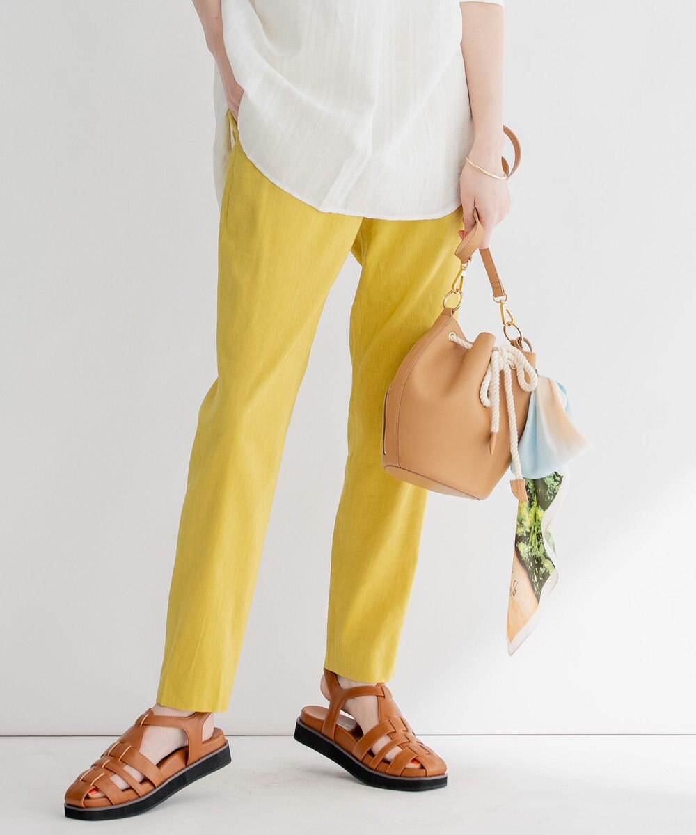 23区 【洗える】リネンレーヨンストレッチ テーパード パンツ 