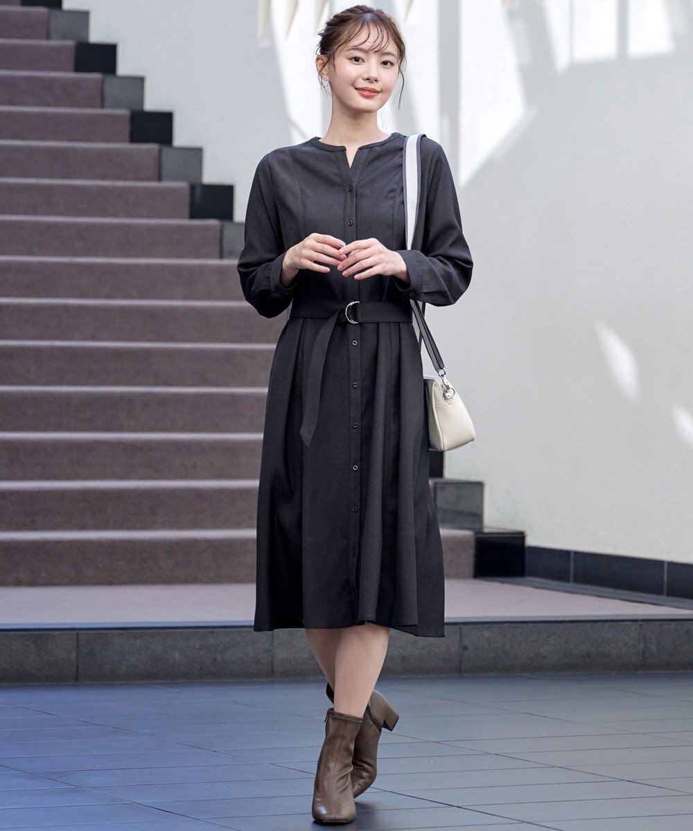 Tiaclasse 【洗える】ベルト付きスキッパーシャツワンピース 