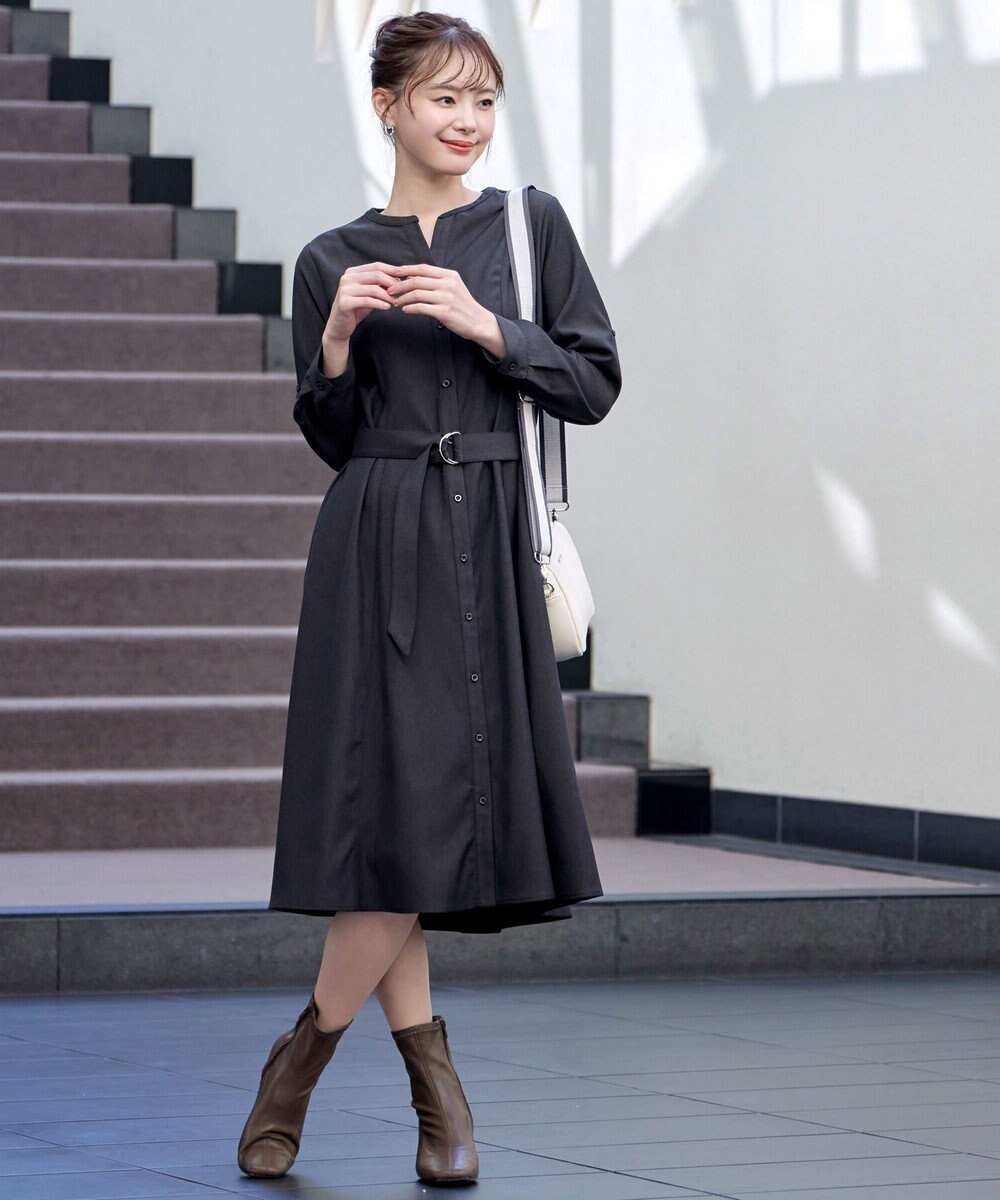 Tiaclasse 【洗える】ベルト付きスキッパーシャツワンピース 