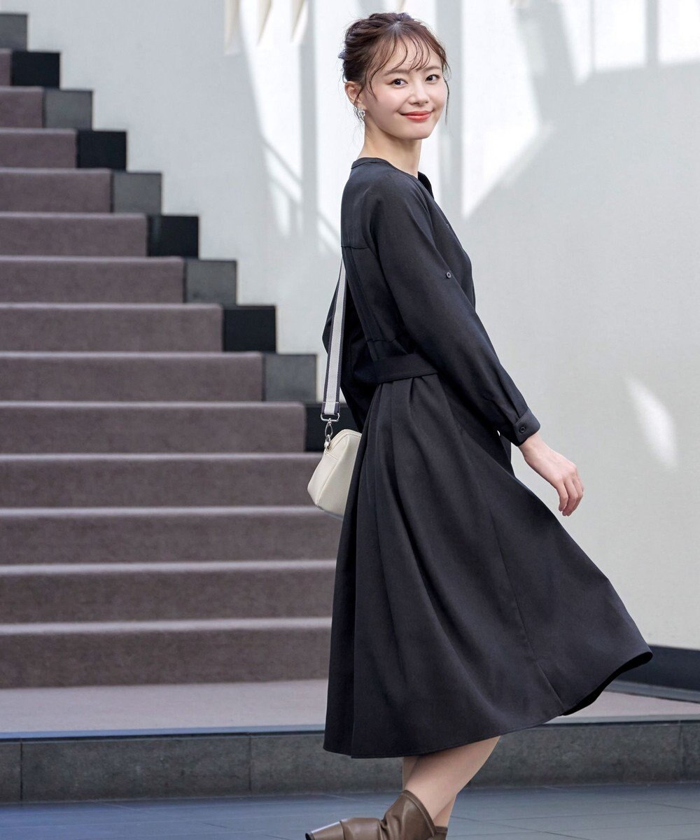 Tiaclasse 【洗える】ベルト付きスキッパーシャツワンピース 