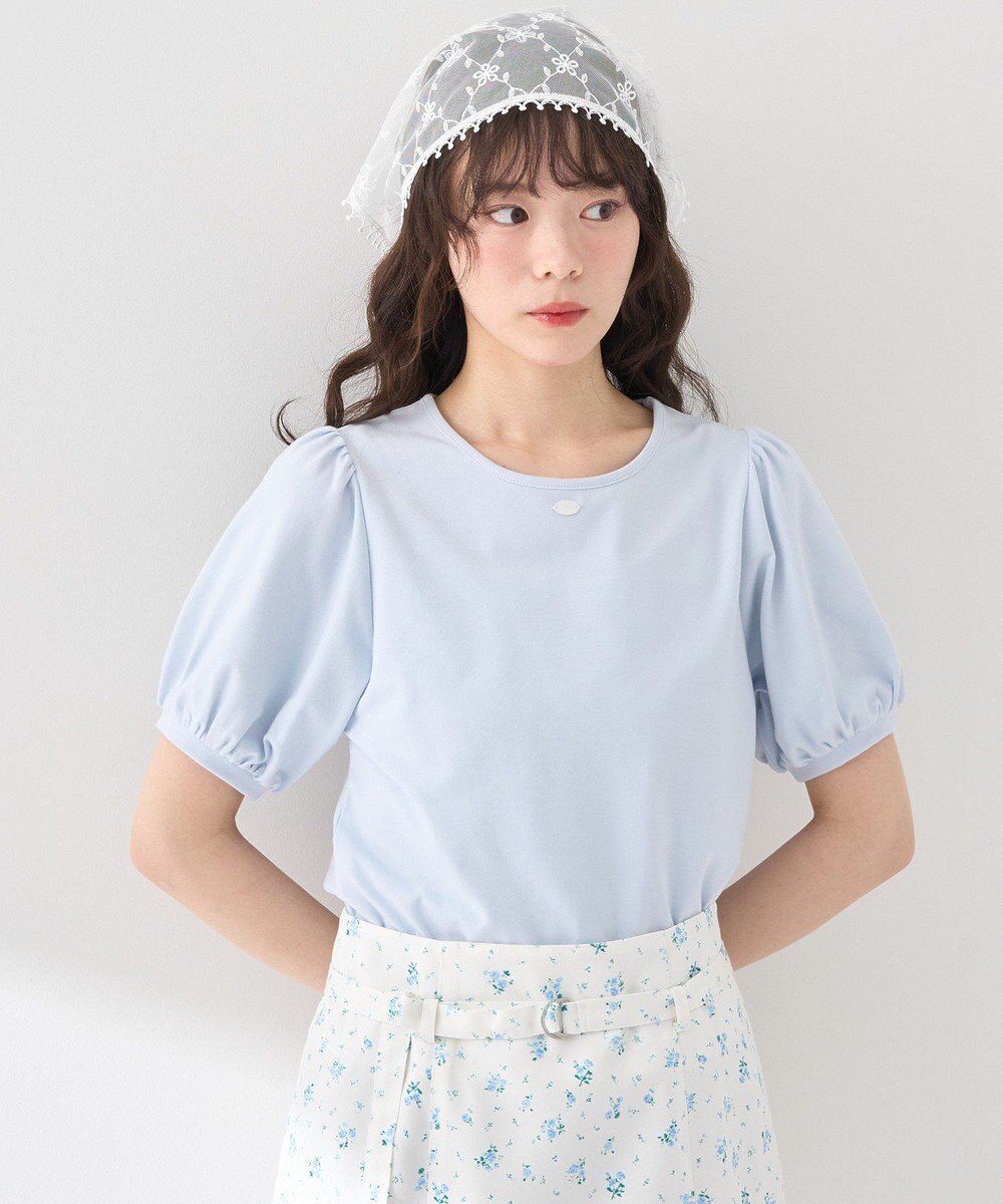 earth music&ecology ロゴプレート付きパフスリーブプルオーバー 