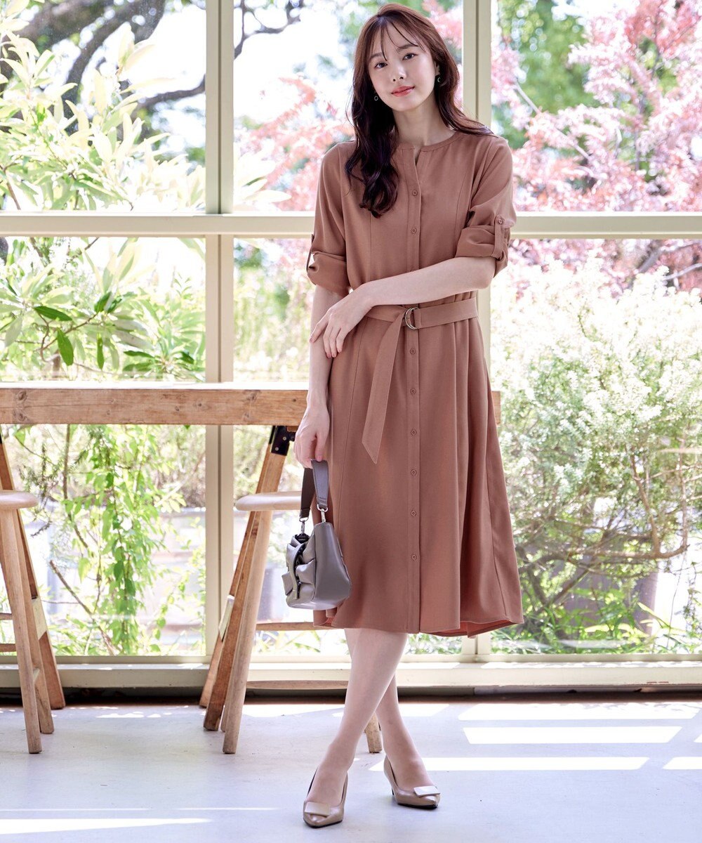Tiaclasse 【洗える】ベルト付きスキッパーシャツワンピース 