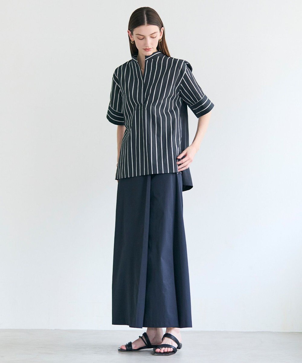 BEIGE， QUARTZ / 異素材コンビ ストライプシャツ 