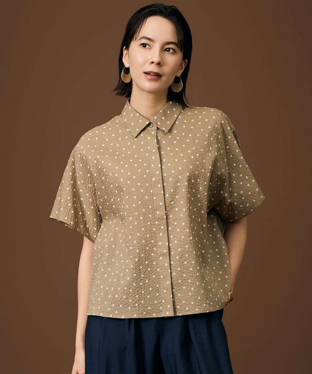 自由区 L 【17号サイズまで展開・WEB&一部店舗限定・サラリ触感】コットンサッカープリント シャツ 